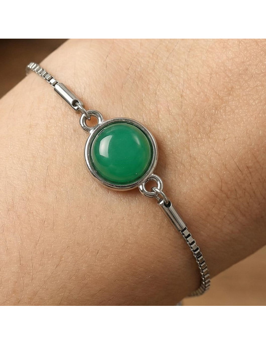 Green Agate Stone Steel Bracelet 10 mm – Tarnish-proof