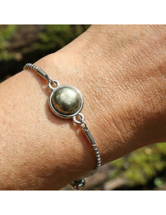 Pyrite Stone Steel Bracelet 10 mm – Tarnish Resistant