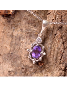 Amethyst Stone Silver Necklace - Cevher Model