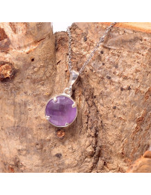 Amethyst Stone Silver Necklace - Dolunay Model