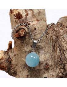 Aquamarine Stone Steel Necklace - 10 mm
