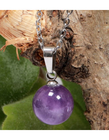 Amethyst Stone Steel Necklace - 10 mm