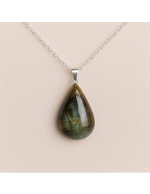 Drop Form Labradorite Stone Necklace – Steel Chain