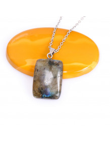 Rectangular Cut Labradorite Stone Necklace – Steel Chain