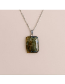 Rectangular Cut Labradorite Stone Necklace – Steel Chain