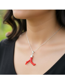 Natural Undyed Branch Coral Stone Silver Necklace – 925 Sterling Silver Chain