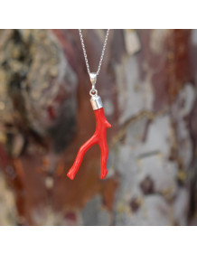 Natural Undyed Branch Coral Stone Silver Necklace – 925 Sterling Silver Chain