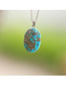 قلادة من الفولاذ باللون الفيروزي الفارسي الطبيعي (الفيروز) - أصلية وغير مطلية