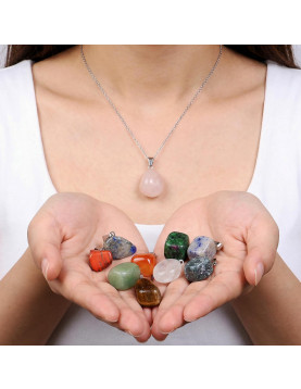 A New Energy for Every Day: 10 Pieces Mixed Natural Stone Pendant and Steel Chain Set