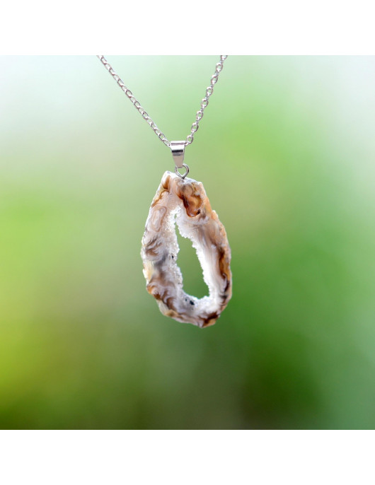 Collar Acero Piedra Calcedonia