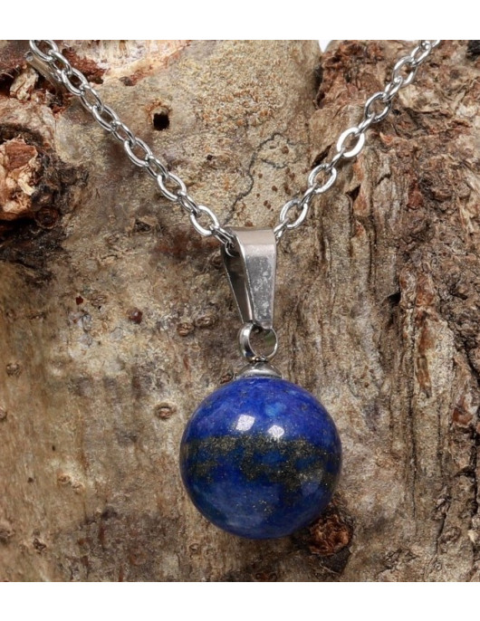 Collar de acero con piedra lapislázuli - 10 mm