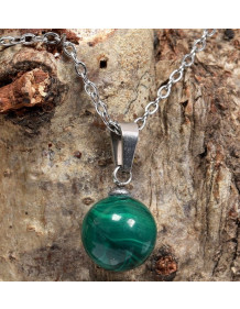 Malachite Stone Steel Necklace - 10 mm