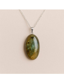 Oval Form Labradorite Stone Necklace – Steel Chain