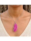 Collar Rodaja de Piedra Ágata Rosa – Cadena de Acero