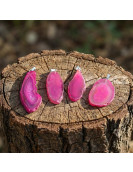Collar Rodaja de Piedra Ágata Rosa – Cadena de Acero