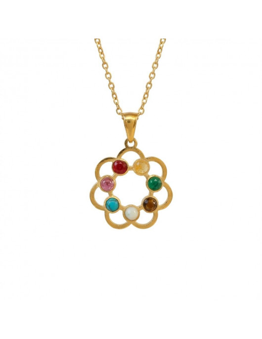Collar de chakra circular de color dorado (collar de acero) – Lleva la energía de 7 piedras en una sola forma