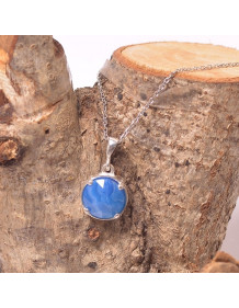 Blue Agate Stone Silver Necklace - Dolunay Model