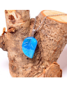 Blue Agate Stone Leaf Necklace