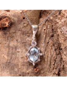 Blue Topaz Stone Silver Necklace - Cevher Model