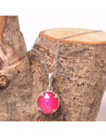 Pink Agate Stone Silver Necklace - Dolunay Model