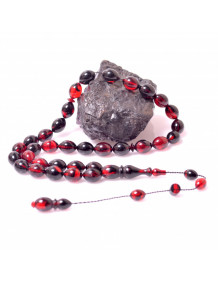 Pressed Amber Prayer Beads - Red Black 8*11 mm