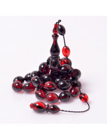 Pressed Amber Prayer Beads - Red Black 8*11 mm