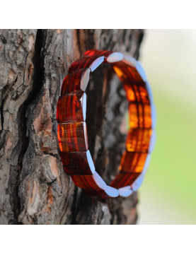Square Cut Baltic Amber Bracelet – Natural Real Amber (Elastic) - Cognac Color