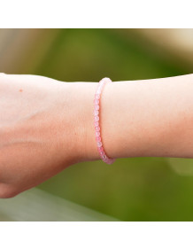 Pink Quartz Stone Silver Bracelet - 4 mm Light Color