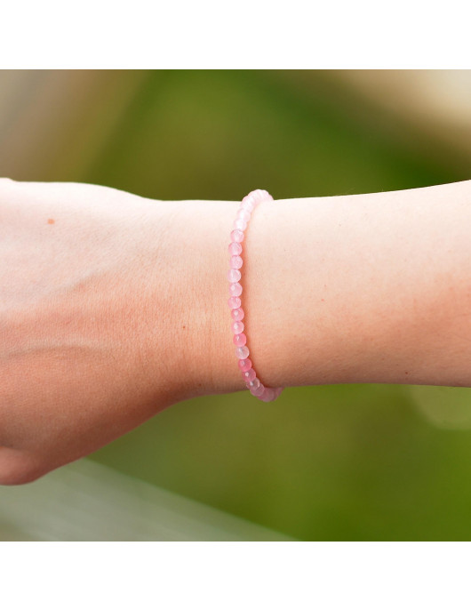 Pink Quartz Stone Silver Bracelet - 4 mm Light Color