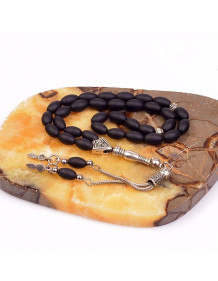 Barley Cut Matte Obsidian Stone Rosary (6*9 mm)