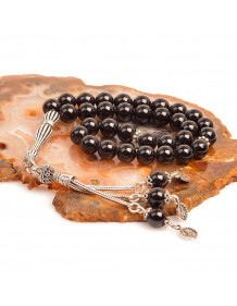 Black Tourmaline Stone Silver Rosary (8 mm)