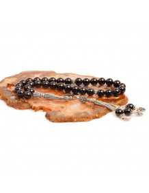 Black Tourmaline Stone Silver Rosary (8 mm)